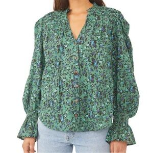 Free People Meant to Be Green Floral Blouse | Women's Size Medium